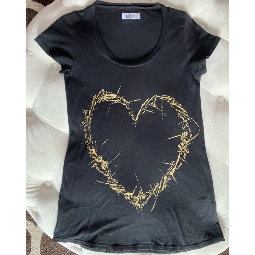 SOLD — Lauren Moshi TShirt Gold Thorn Heart (XS/S)